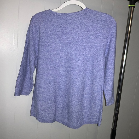 Talbots heathered blue cotton knit top Sz PL 3/4 sleeve button detail New - Picture 4 of 5